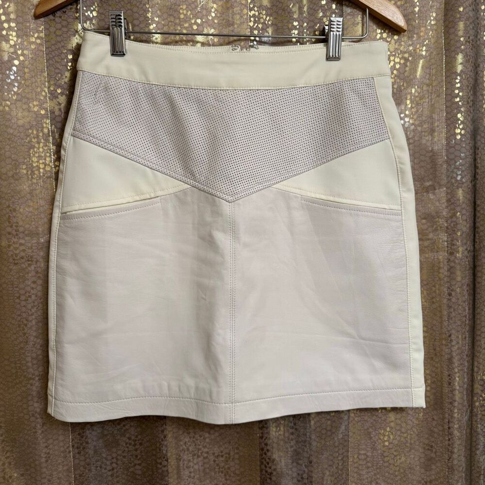 Anatomie Ivory Real Leather Chevron Yoke Avant Gard Mini Skirt Small